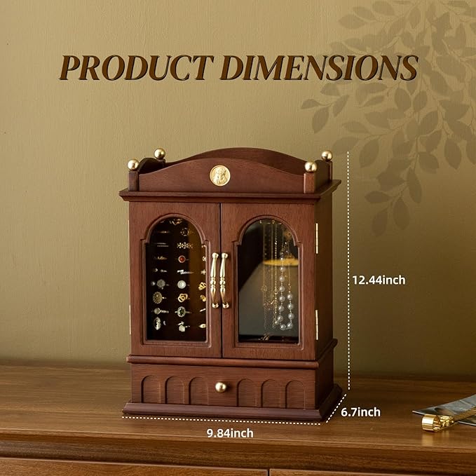 KINTNESS Magic House Style Black Walnut Wooden Jewelry Box - Solid Wood Large Jewelry Organizer with Secret Compartment for Women Girls, Jewelry for Bracelet, Necklace, Ring