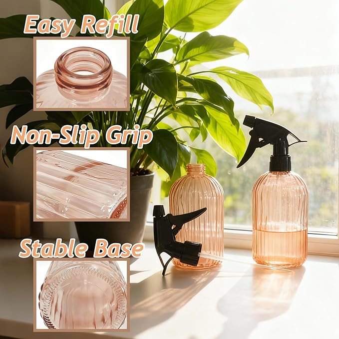Glass Plant Spray Bottle, 13.5oz Refillable Plant Mister Bottle, Handheld Water Spray Bottle with Adjustable Mist Nozzle for Outdoor Gardening, Indoor Flowers, Cleaning, Hair & Pets Care (Orange)