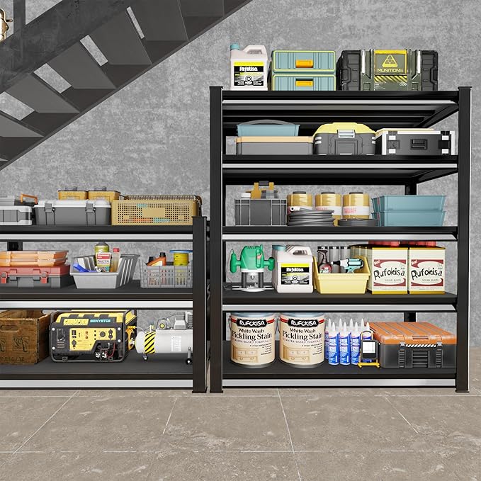 Rufokisa Garage Shelving Heavy Duty，Large Loads Adjustable Garage Storage Shelves, Metal Storage Racks and Shelving Units, Utility Rack Shelves,47.2”W x 24”D x 78”H,Black