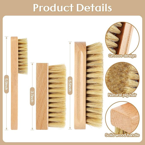 3 Pcs Wood Laundry Stain Brush Stain Remover Brushes with Boar Bristle Small Stain Brush for Clothes for Scrubbing Stains from Furniture Fabric Leather(3 Pcs E)
