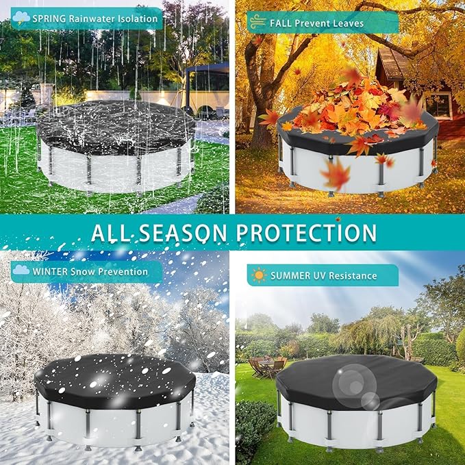 18FT Pool Covers for Above Ground Pools, Safana Round Pool Winter Cover, Tear Resistant Fabric Swimming Pool Covers, Superior Strength & Durability, Prevent Leaves, UV Resistance, Prevent from Debris
