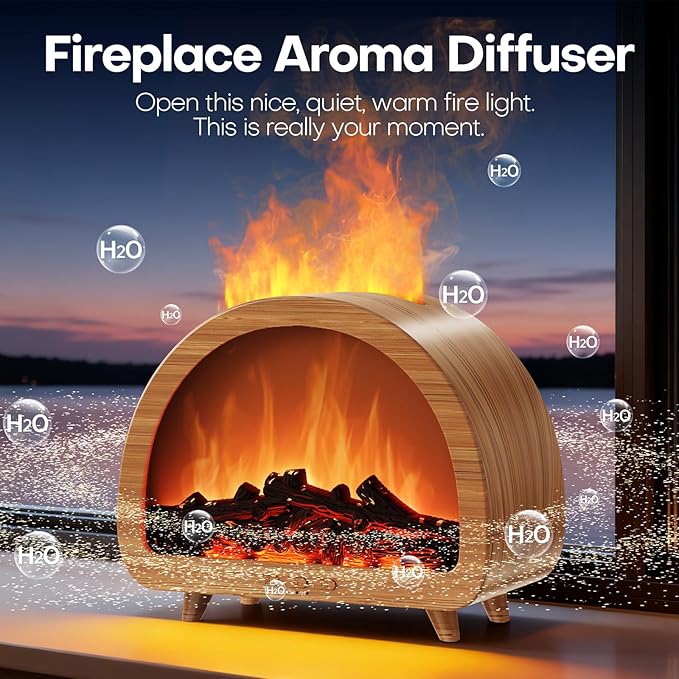 Diffuserlove Fireplace Essential Oil Diffuser Flame Aromatherapy Scent Diffuser Oil Machine Cool Mist Humidifier Colorful Fake Fire Difusor Air Diffusers for Home Room Desk Bedroom