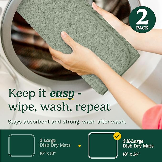 Cuisinart Dish Drying Mats for Kitchen Counter - (2) 18" x 24" Ultra Absorbent Dish Drying Mat XL - Foldable, Machine Washable, Fast Drying Dish Mat