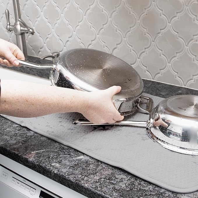 All-Clad Premium Reversible Dish Drying Mat for Kitchen: 16" x 28" Ultra-Absorbent, Long-Lasting, No Condensation, and Oversized for Large Pots and Pans - 1 Pack, Titanium