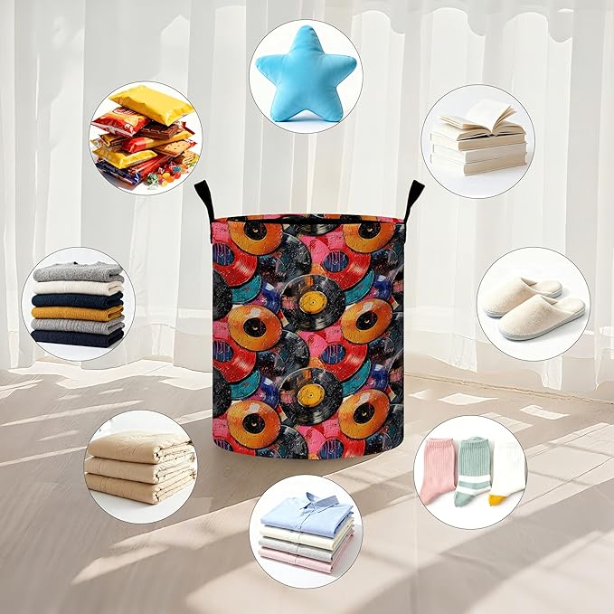 Vintage Music Laundry Basket Storage Bin Foldable Laundry Hamper Clothes Storage Bucket Organizer 19.6x15.7 Inch For Laundry Room/Bedroom/Bathroom