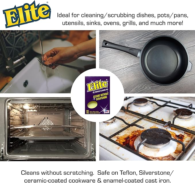 Elite All Purpose Cleaning Pad, 6 Pads (Individually Boxed), Non Scratch, Dish Sponge, Scrubber, Sponges for Kitchen and Household Use, Made in USA
