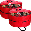 Double Layer Christmas Wreath Storage Container Bags Double Wreath Storage Container Zippered Bag with Handle Festive Storage Box Storage for Xmas Garlands, Red(2 Pcs,24 Inch)