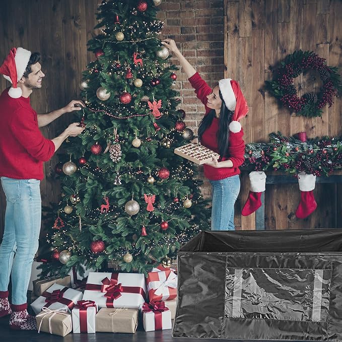 ProPik Rolling Christmas Tree Storage Bag, Fits Up to 9 Foot Tall Disassembled Trees, 25" X 25" X 60", Extra Large Heavy Duty Xmas Container with Wheels, Handles and Straps (Black)