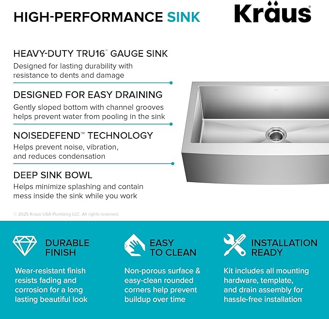 Kraus KHF200-36 Standart PRO Kitchen Stainless Steel Sink, 36 Inch Round Apron Single Bowl