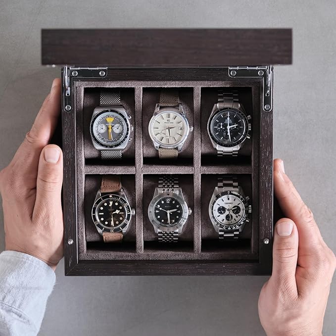 TAWBURY Wooden Watch Box Organizer for Men – 6 Slot Watch Box for Men | Luxury Watch Case for Men | Wood Watch Box Unisex | Wood Glass Watch Box Case Organizer | Wooden Watch Boxes for Men 6 Slot