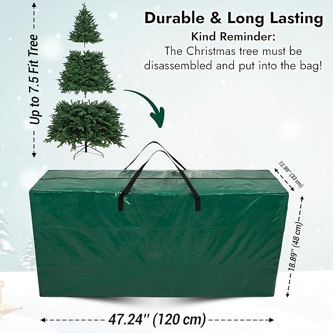 NEW 7.5 ft Christmas Tree Storage Bag – Reinforced Heavy Duty Christmas Tree Bag For Artificial Tree – Waterproof with Durable Handles & Zipper – Holiday Xmas Tree Storage Bag (GREEN)