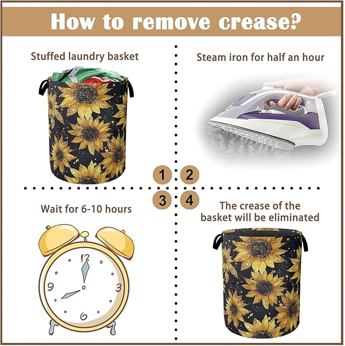 Laundry Basket,Sunflower Collapsible Laundry Baskets,Waterproof Oxford Hamper with Handles for Bathroom Bedroom Nursery Home Storage 16"x20"