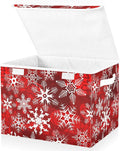 Christmas Baskets Collapsible Storage Bins with Lids, Christmas Red Pattern with Snowflakes Flower Storage Boxes Clothes Baskets for Organizing