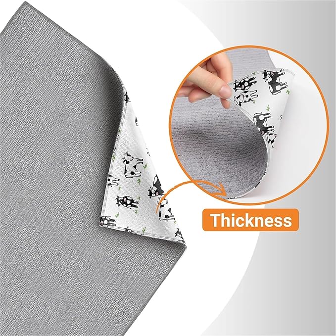 Dish Drying Mat For Kitchen Counter, Cute Cows Microfiber Absorbent Dish Drainer Rack Pad Reusable Large 18x24in Drying Mat