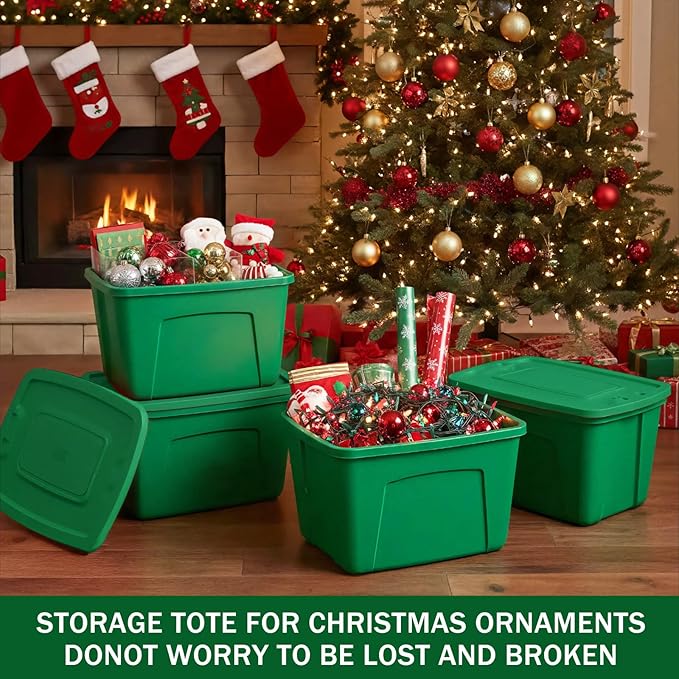 Storage Bins with Lids - Made in USA 18-Gallon (72-Quart) 4-Pack Green Storage Totes with Lids, Plastic Stackable Containers Large Storage Boxes for Home, Bathroom, Office Organization