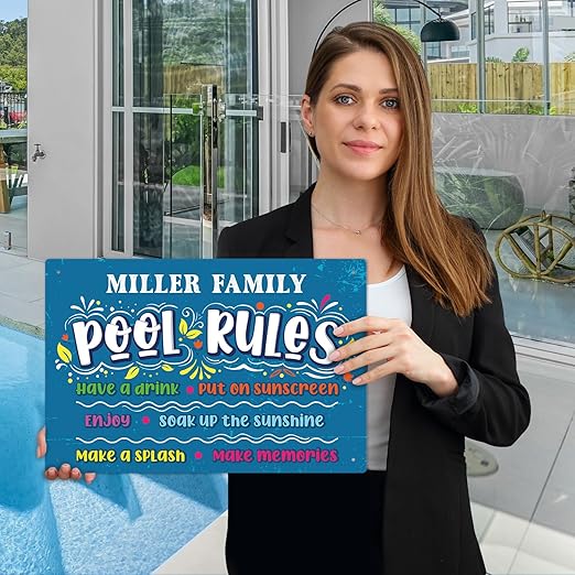 Custom Pool Sign, Pool Rules Make Memories for Pool Decor Sign, 12x18 Inches, Rust Free .063 Aluminum, Fade Resistant, Made in USA by Sigo Signs
