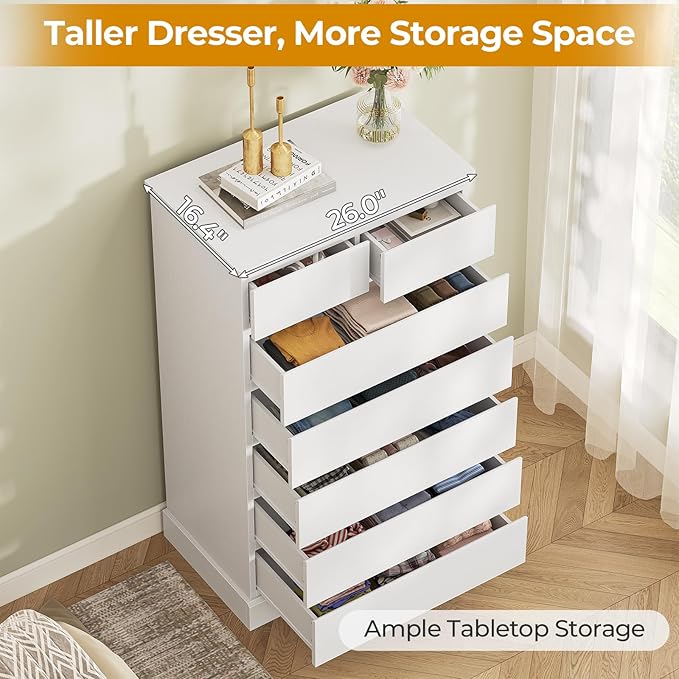 Hasuit Tall Dresser with 7 Drawers for Bedroom, 51.8'' High Chest of Drawers Storage Organizer for Closet, Modern Taller Clothes Storage Tower with Ample Storage Space