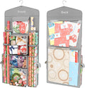 ProPik Hanging Double Sided Christmas Wrapping Paper Storage Organizer With Multiple Pockets, Organize Gift Wrap, Bows, Ribbons - 40"X17" Fits 40 Inch Rolls - Clear PVC Bag (Grey)