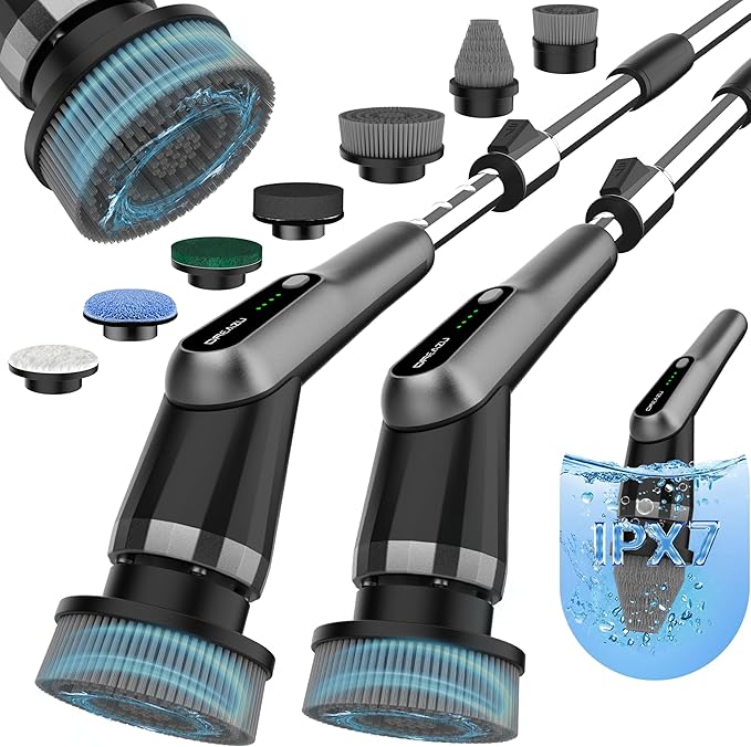 Dreazu G2-Pro Electric Spin Scrubber - Upgraded 10-in-1 scrubber brush electric, Retractable Handle & 2-Speed for Bathroom, Bathtub, Kitchen, Tile Floors(Gray Brush Head）