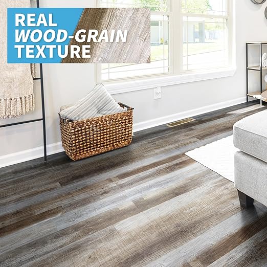 Art3d Peel and Stick Floor Tile Vinyl Wood Plank 12-Pack 18 Sq.Ft, Old Wood, Rigid Surface Hard Core Easy DIY Self-Adhesive Flooring