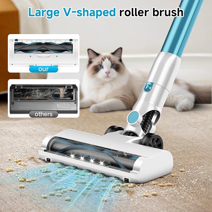 AKAVAC Cordless Stick Vacuum Cleaner with Auto Empty System Self-Charging Base, Powerful Suction for Pet Hair on Carpet & Hardfloor, Lightweight Anti-Tangled Handheld Vacuum, HEPA Filtration, Blue