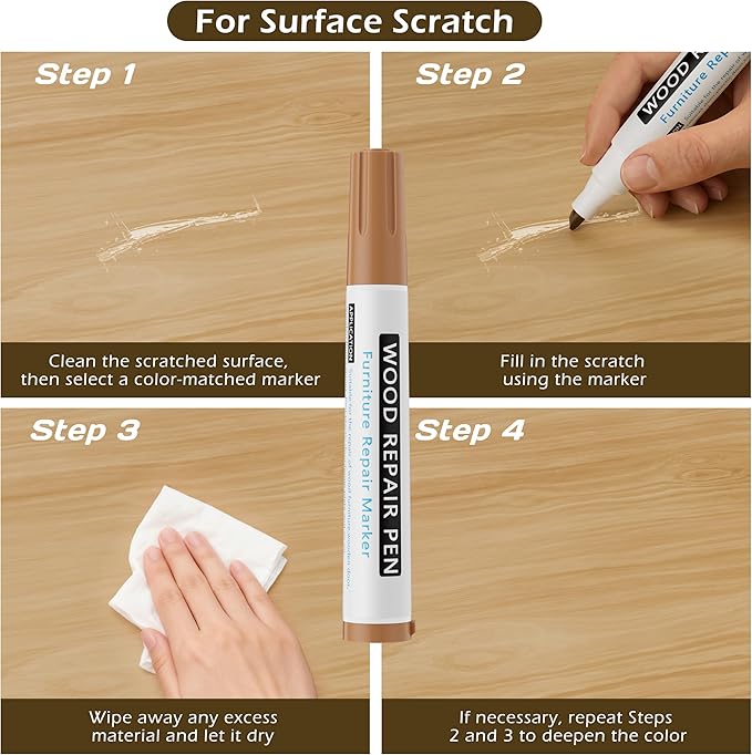 XCZNAGS Wood Repair Kit: 12-Color Wood Filler and 8-Color Furniture Markers Touch Up for Scratches/Holes/Stains/Cracks in Floors/Table/Cabinets(Laminate/Hardwood)
