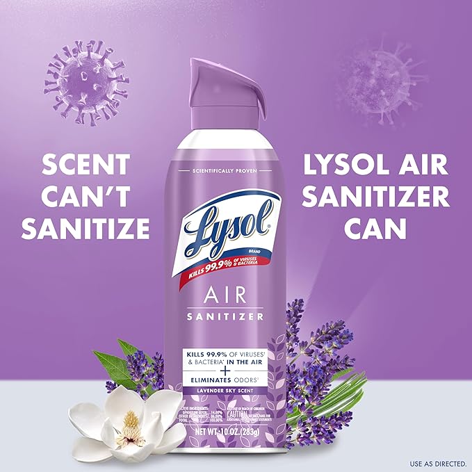 Lysol Air Sanitizer Spray with Odor Eliminator - Lavender Sky Scent - 10 oz Bottle (296 ml) - Pack of 3 - Sanitizing Air Freshener Alternative - Home, Bathroom, Kitchen - Kills Airborne Bacteria
