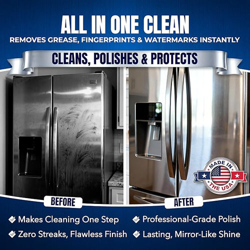 2 x 10oz Sheila Shine Stainless Steel Cleaner and Polish w/ Microfiber Cloth - Cleans, Polishes & Protects Kitchen Appliances, Refrigerators, Sinks, Ovens & Grills - Stainless Cleaner for Appliances