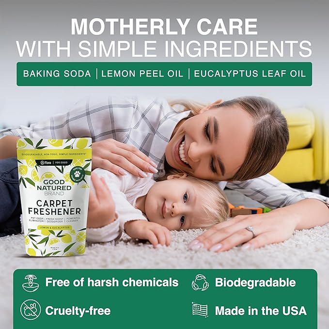 Good Natured Brand | Laundry Bundle | Carpet Freshener Lemon & Eucalyptus 47oz | Pet-Friendly Carpet Deodorizer | Laundry Powder Unscented 47oz | Hypoallergenic Laundry Powder 94 Loads