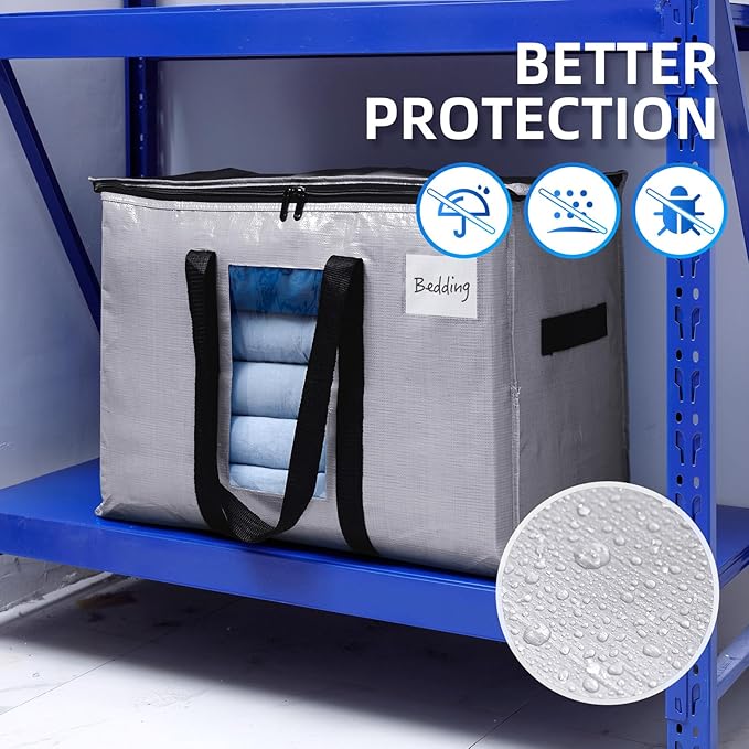 TAILI Extra Large Moving Bags, 10 Pack Silver Heavy Duty Totes for Storage with Visible Window, Wrap Around Handles, Storage Bags for Space Saving, Alternative to Moving Boxes