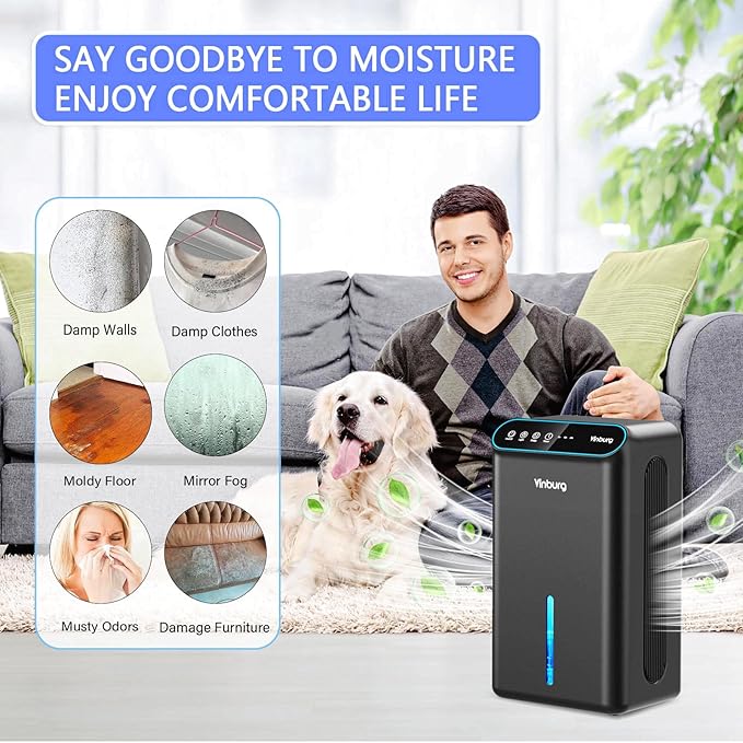 Dehumidifier for Basement (85 OZ, 800 sq ft) Quiet Dehumidifiers for Home, Auto Shut-Off, Sleep Mode, 3 Gear Timer(8H,16H,24H), Small Dehumidifier for Bedroom, Bathroom with Drain Hose (Deep Black)