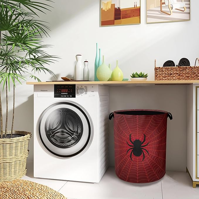 Halloween Spider Web Laundry Hamper,Dirty Clothes Laundry Basket with Handles Waterproof Oxford Cloth Storage Basket for College Dorms Bathroom Bedroom 16" x 20.8"