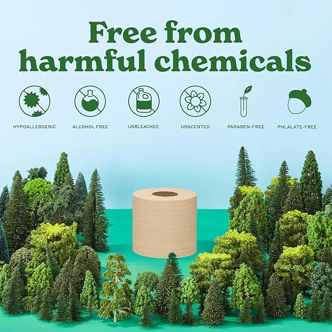 Caboo Tree Free Unbleached Toilet Paper | Plastic Free Packaging, Septic Safe, Eco Friendly, Chemical Free, Non Toxic | 2 Ply Toilet Tissue, Pack of 12 Double Rolls, 300 Sheets Per Roll