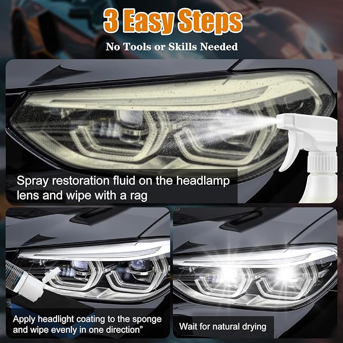 Ciirvoe Automotive Headlight Restoration Kit - Refurbishing Fluid & Polishing Cleaner for Oxidized, Yellowed Headlamps, Enhanced Hydrophobic Coating for Superior Gloss & Protection on All Vehicles
