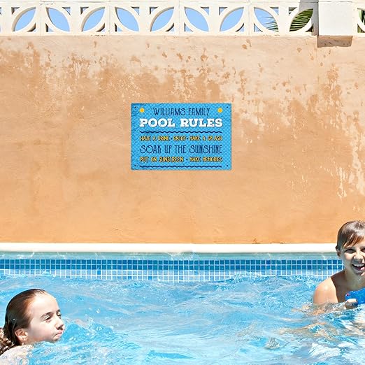 Custom Pool Sign, Pool Rules Make A Splash for Pool Décor Sign, 12x18 Inches, Rust Free .063 Aluminum, Fade Resistant, Made in USA by Sigo Signs
