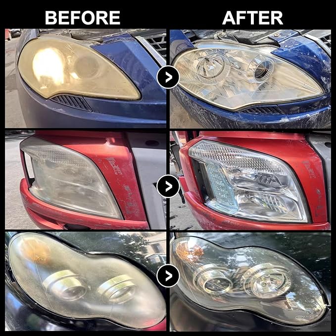 LOCBONDSO Headlight Restoration Kit, 3-Step Headlight Cleaner, Polish & Restore Yellowed, Oxidized, Cloudy Lens Back to Like-New, Includes Polishing Pastes, Sanding Discs, Protective Coating