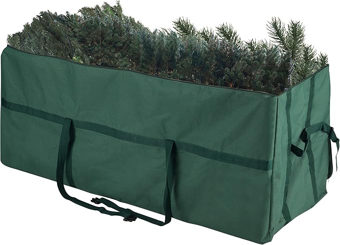 Christmas Tree Storage Bag - Zippered Canvas Tote for Storing 6-Foot Artificial Trees, Holiday Decorations, and Inflatables by Elf Stor (Green)