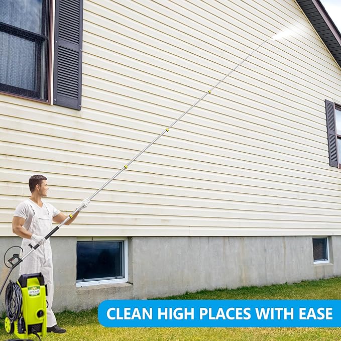 ExtraFein 24FT Telescoping Pressure Washer Extension Wand, Hot Water Supported Power Washer Extension Wand, Solar Panel Cleaner Pole with Brush Head, 7 Nozzle Tips, 3 Adapters & Harness