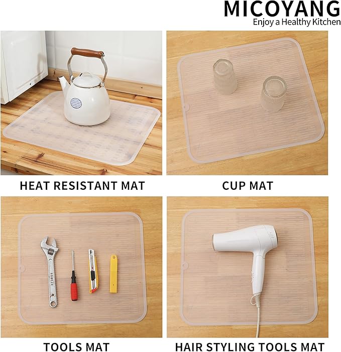 MicoYang Silicone Dish Drying Mat for Multiple Usage,Easy clean,Eco-friendly,Heat-resistant Silicone Mat for Kitchen Counter or Sink,Refrigerator or Drawer Liner Translucent XL 18 inches x 16 inches