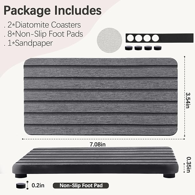 NiuYichee 2 PCS Water Absorbent Diatomite Coasters (7.1" x 3.5"), Grooved Design, Water Absorbing Stone Used for Hand Soaps & Plants & toiletries in The Modern Home