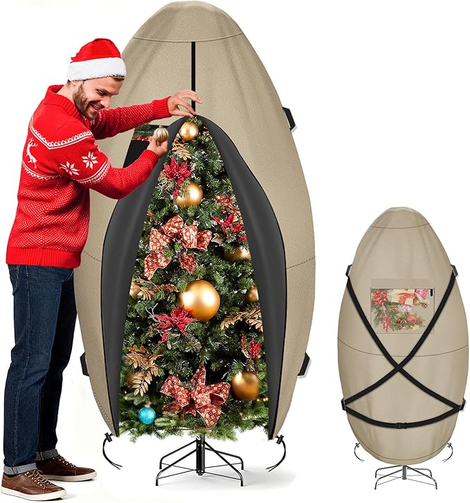 SIRUITON Upright Christmas Tree Storage Bag for 9 ft Tall,Heavy Duty 600D Oxford Fabric Vertical Xmas Storage Bags,Waterproof & Tear-Resistant Christmas Tree Cover with UV Protection