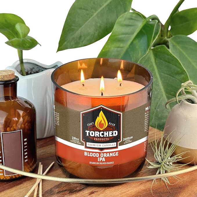 Torched Beer Scented Candles | Natural Soy Wax Candle | Blood Orange IPA Scent 28 oz | Makes a Great Gift for Men, Beer Lovers, and Collectors | Bar Man-Cave Decor and Accessories