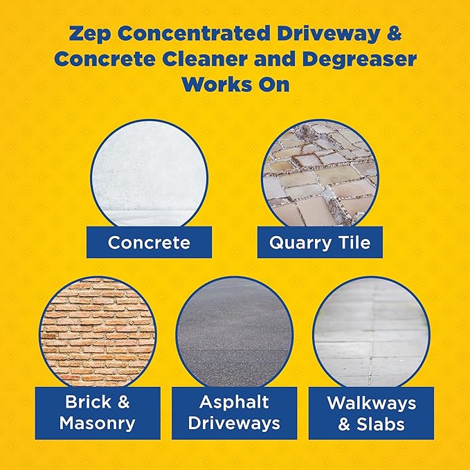 Zep Driveway, Masonry and Concrete Cleaner and Degreaser Concentrate - 1 Gallon (Case of 4) ZUCON128 - Construction Grade Degreaser Removes Grease, Dirt, and Oil Stains on Concrete, Brick, Asphalt,
