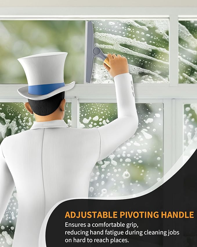 MR.SIGA All Purpose Silicone Squeegee for Shower Door, Mirror, Glass, Streak Free Shower Squeegee, Pivoting Bamboo Handle, Includes 1 Suction Hook, 10 inch Wide, Gray, 1 Pack