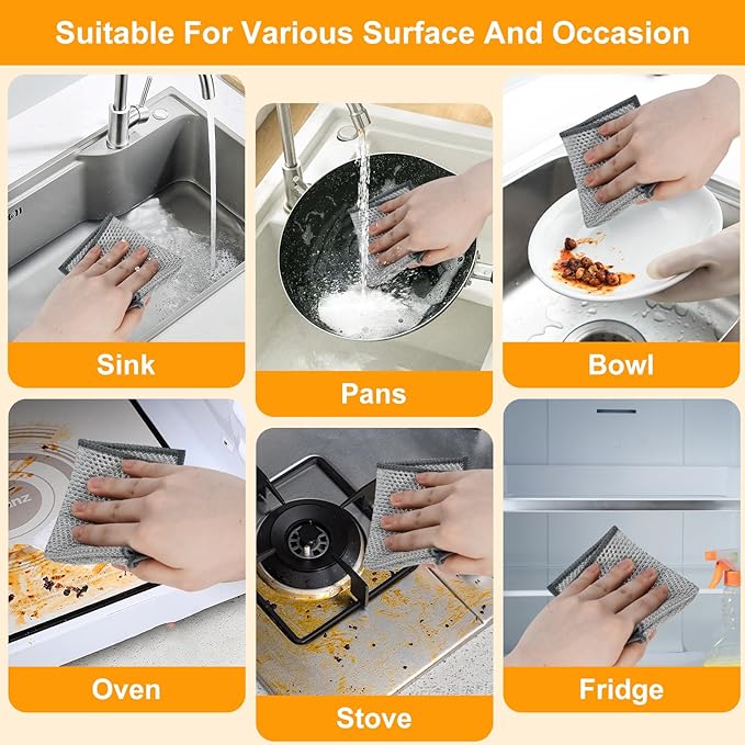 UFOGIFF 15PCS Multipurpose Wire Dishwashing Rag,Non Scratch Wire Dishcloth, Reusable Steel Wool Scrubber,Non-Scratch&Quick-Drying&Odor-Resistant Multi-Purpose for Kitchen,Bathroom Cleaning (15)