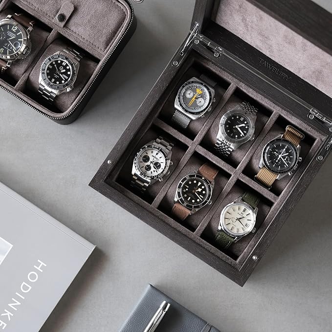 TAWBURY Wooden Watch Box for Men – 6 Watch Box Wood | Wooden Mens Watch Box Rustic | 6 Watch Case for Women & Men | Watch Collection Box for Men | Wrist Watch Storage Case for Men Wood