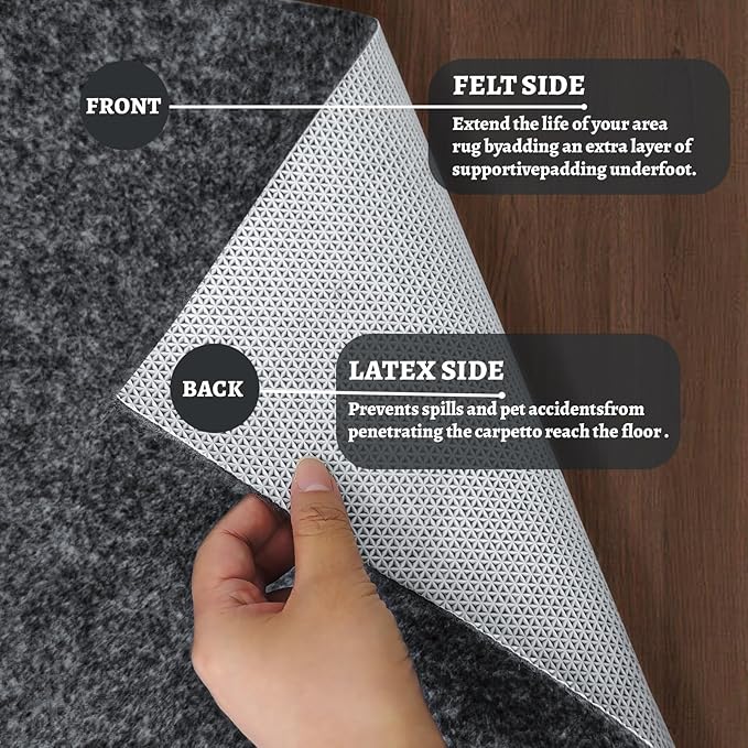 100% Waterproof Rug pad, 3x5 ft Area Rug Non-Slip Rug Pads, 1/4" Thick Carpet Pads for All Floors and finishes, Felt pad for Hardwood Floors, Keep Carpets in Place Soft and Secure