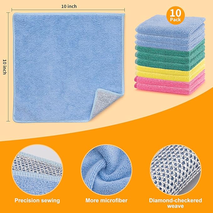 2 in 1 Microfiber Cleaning Cloth Kitchen Towels, Non Scratch Wire Dishcloth Cleaning Rags for Washing Dishes, Multipurpose Microfiber Towels for Cars, Kitchen, Wall and Window Cleaner