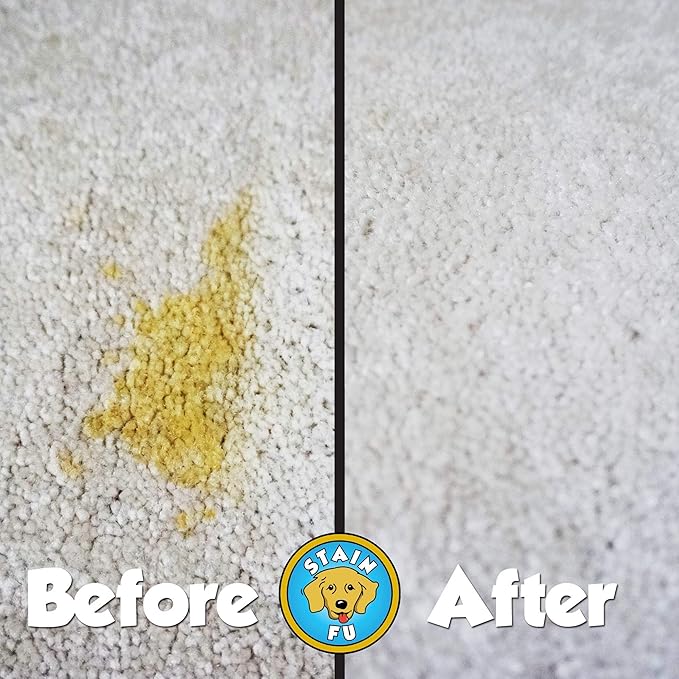 STAIN FU Pet Stain Odor Remover Professional Strength Powerful Eliminator for Tough Dog Cat Pet Urine Pee Poop Feces Vomit Slobber Drool Blood Wine Coffee Home Kennel Car RV Office (1 Gallon)