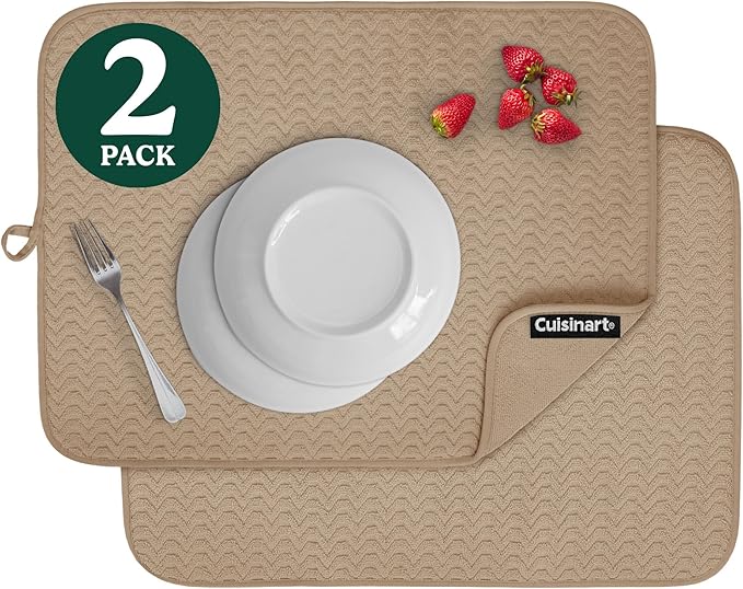 Cuisinart Dish Drying Mats for Kitchen Counter - (2) 18" x 24" Ultra Absorbent Dish Drying Mat XL - Foldable, Machine Washable, Fast Drying Dish Mat